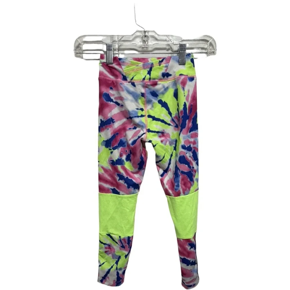 Justice Sport Girls Tie Dye Leggings Neon Pink Blue Green Activewear Size Small